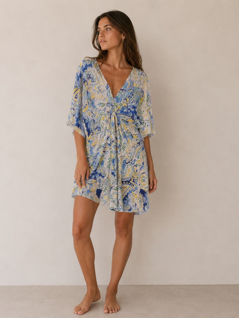 Lauren Ralph Lauren Black Label Paisley Knot Dress Blue White Boho Chic Large